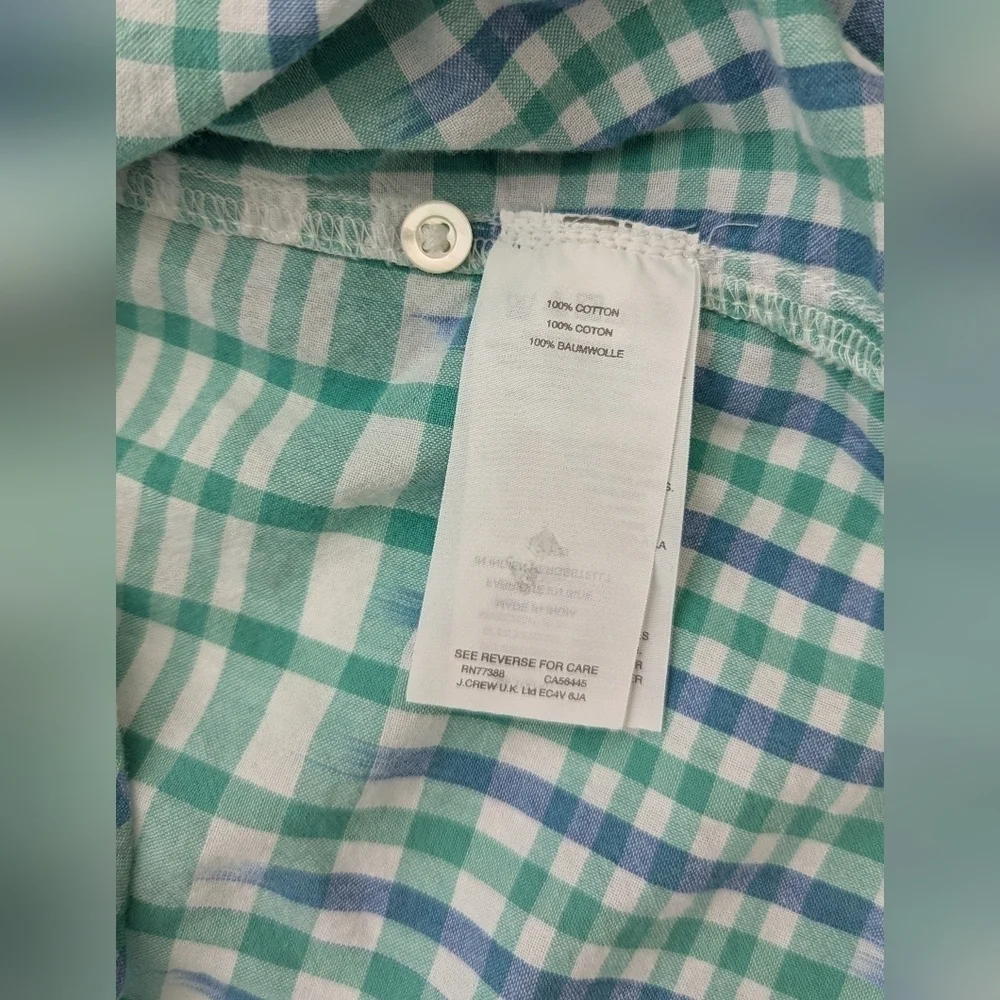J.Crew Woman's  Gingham Half Button Up  Long Sleeve Size 8